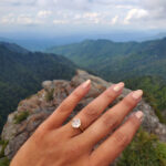 rose cut diamond ring after proposal on mountains